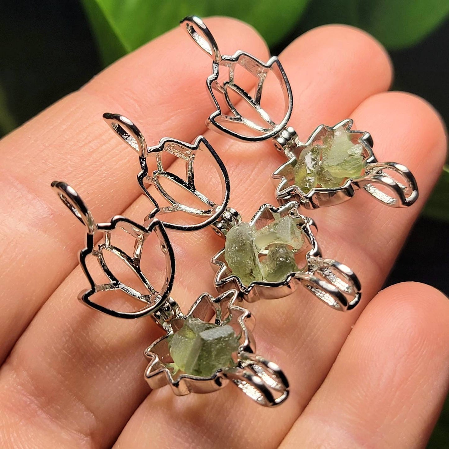 Moldavite Lotus Pendant